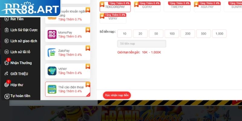 Nạp Rút Tiền RR88 – Hướng Dẫn Giao Dịch An Toàn Và Nhanh Chóng 2 Nạp rút tiền RR88 qua thẻ cào điện thoại